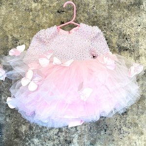 Baby Girl Puffy Butterfly Pearls Beautiful Dress